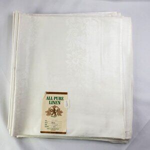VTG 12 All Pure Linen White Damask Floral Heirloom 22x22 Napkins Czechoslovakia